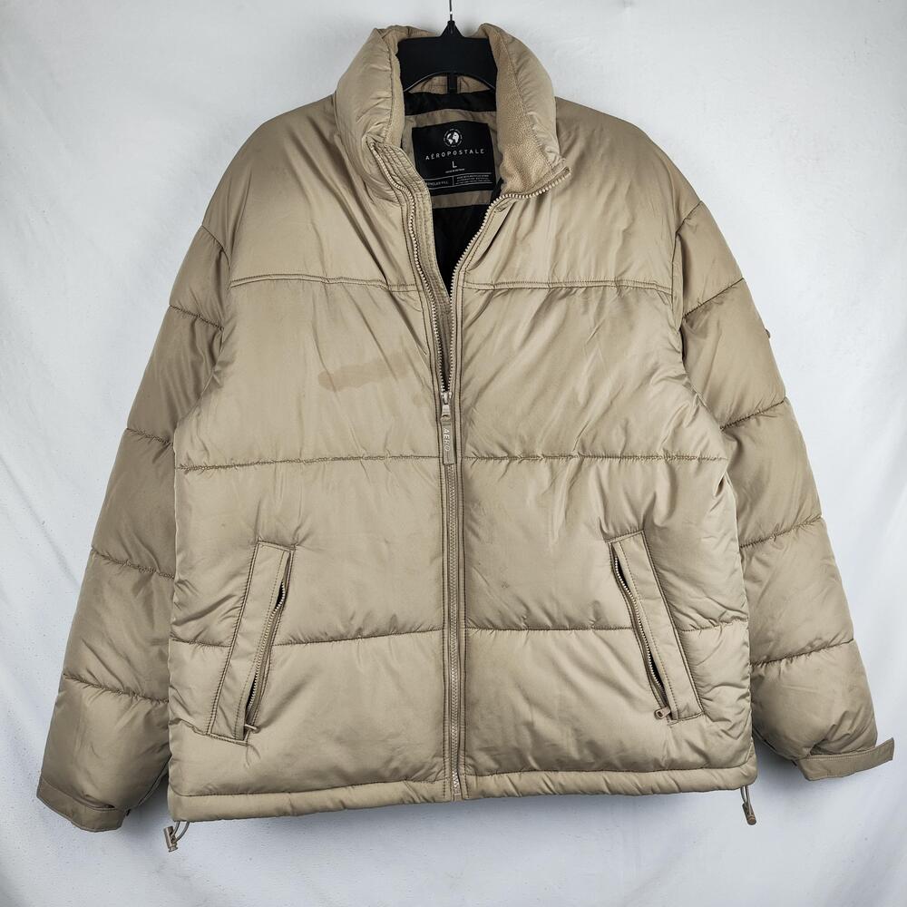Aeropostale Jacket Mens Large Beige Puffer Quilted Full Zip Winter Coat